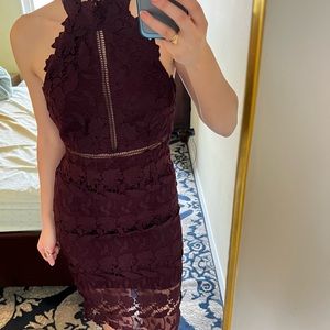 NWOT Bardot Burgundy Lace Halterneck Midi Dress